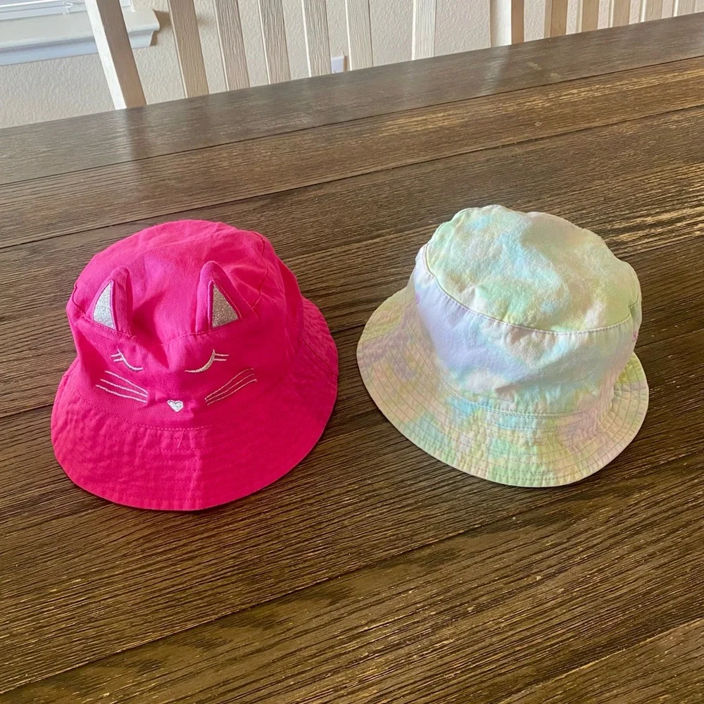 Bucket Hat Bundle Toddler Girl’s Two Pink Cat Ears Tie Dye Purple Reversible